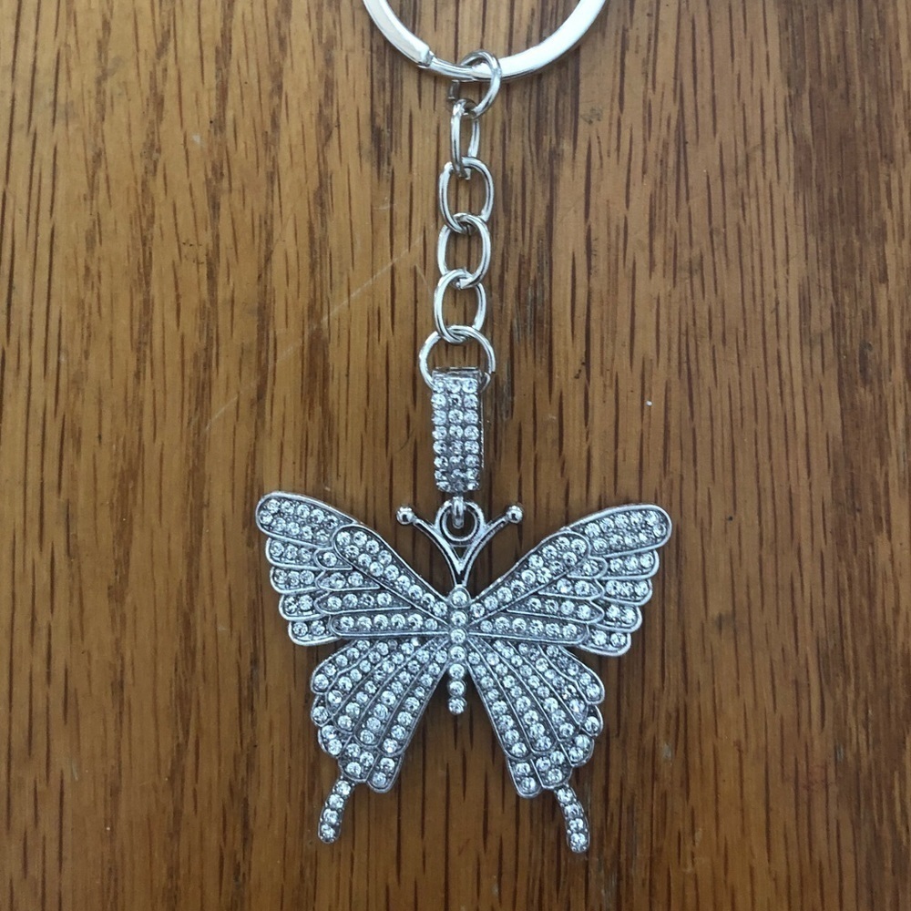 Silver-Tone Rhinestone Butterfly Charm Keychain/Bag Charm BRAND NEW - Picture 6 of 8